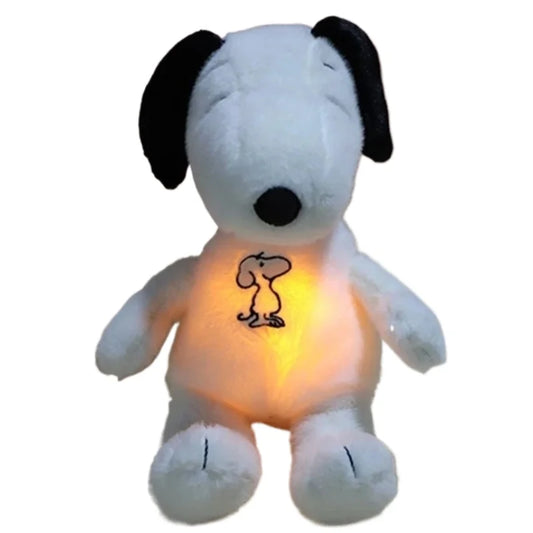 2026 New Breathing Soothing Snoopy White Dog Plush Doll Sleeping Companion Music and Light Doll Sensory Stuffed Toy Kids Gifts
